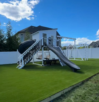 Elegant pool Elegant paver walkway with artificial turf